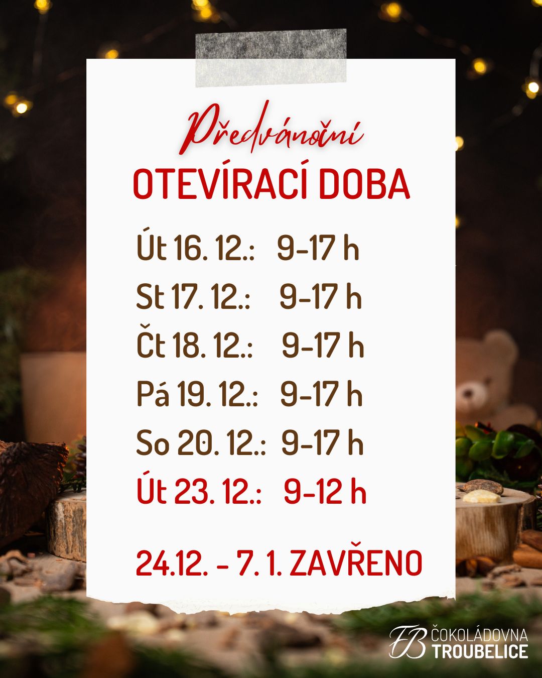 OTEVÍRACÍ DOBA VÁNOCE 2025